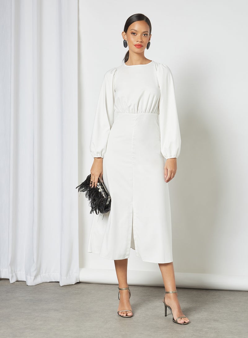 Closet London Puff Sleeve Midi Dress Ivory  - Image 3
