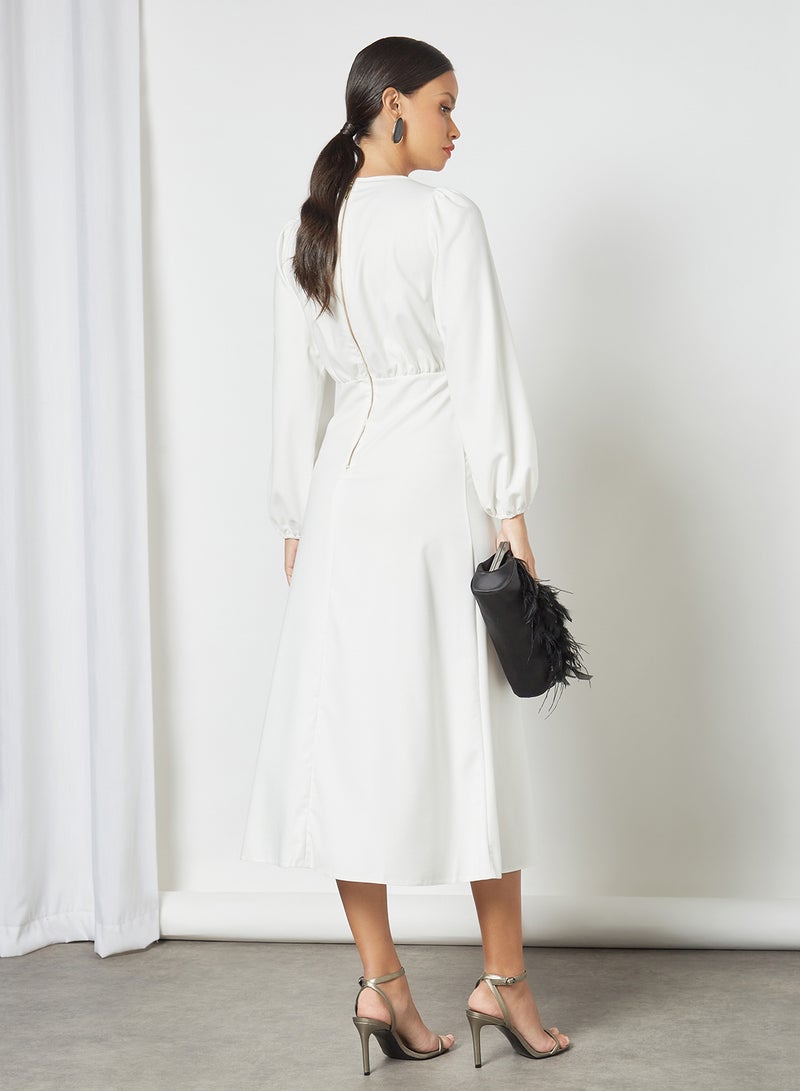 Closet London Puff Sleeve Midi Dress Ivory  - Image 2