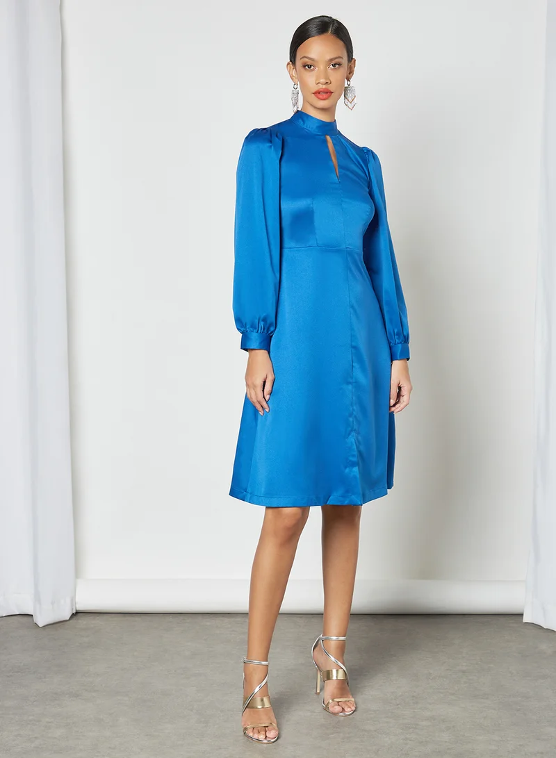 Closet London High Neck A-Line Dress Blue