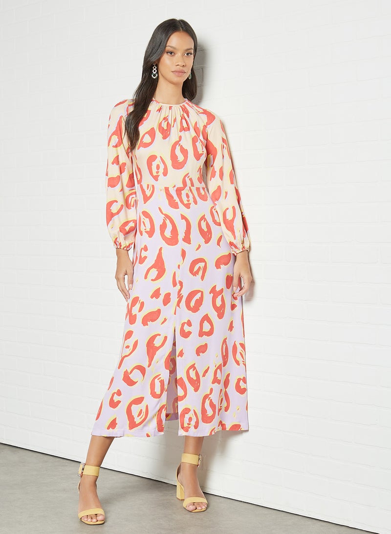 Closet London - Gathered Neck Printed Dress Multicolour - Image 1