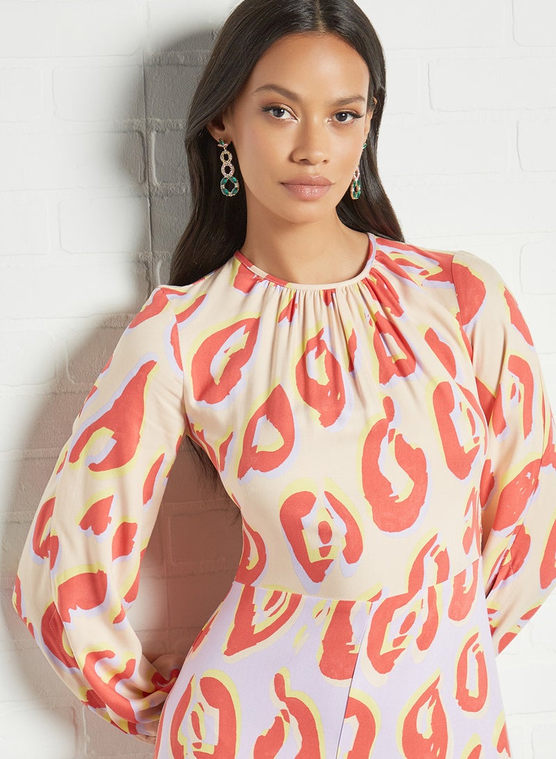 Closet London - Gathered Neck Printed Dress Multicolour - Image 1