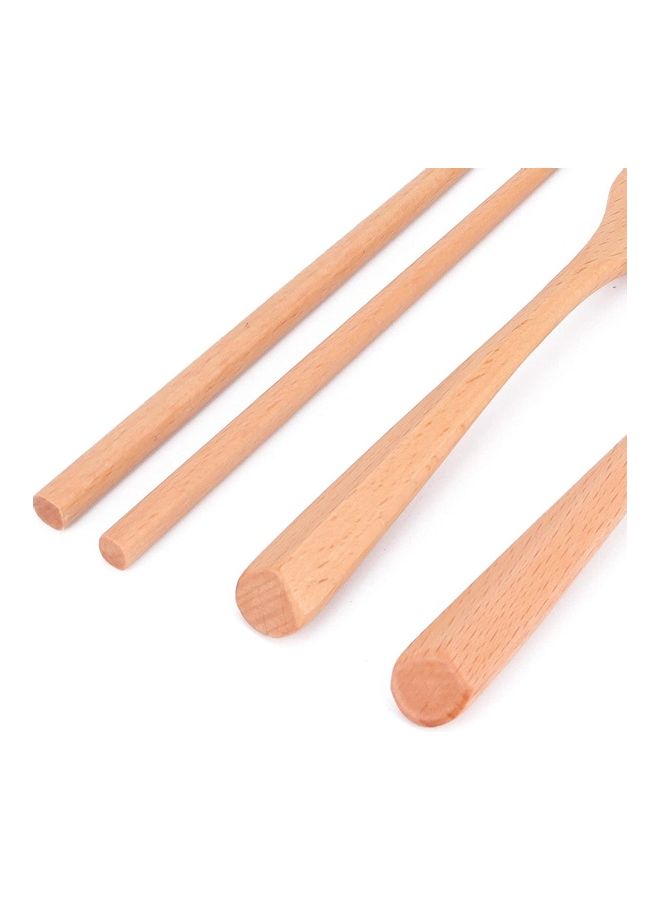 XiuWoo 5-Piece Handmade Tableware Wooden Cutlery Set Brown  - Image 3