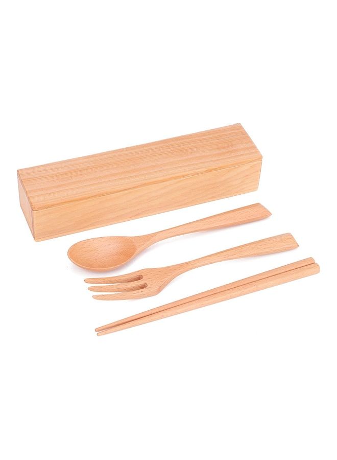 XiuWoo 5-Piece Handmade Tableware Wooden Cutlery Set Brown  - Image 2