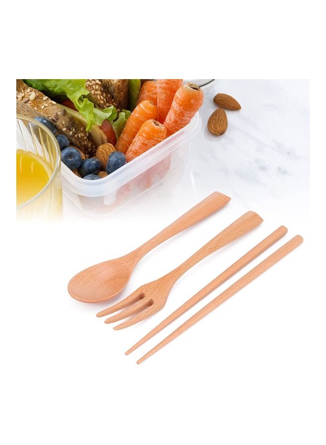 XiuWoo 5-Piece Handmade Tableware Wooden Cutlery Set Brown  - Image 4