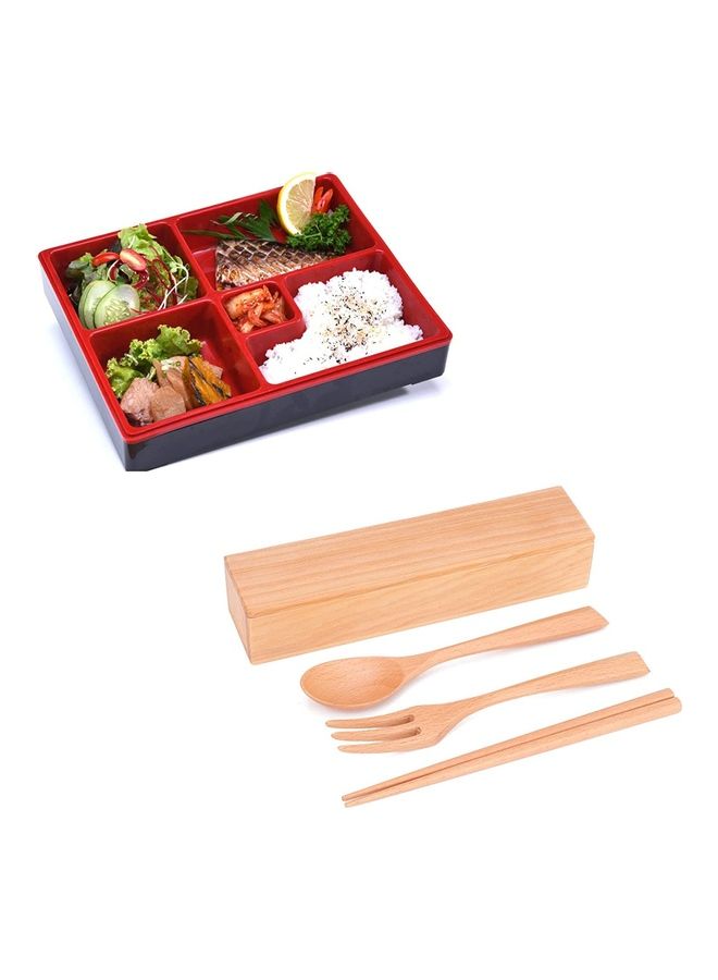 XiuWoo 5-Piece Wooden Cutlery Set With Pull Out Box Beige  - Image 1
