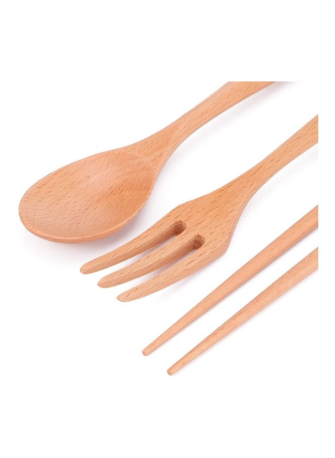 XiuWoo 5-Piece Wooden Cutlery Set With Pull Out Box Beige  - Image 3