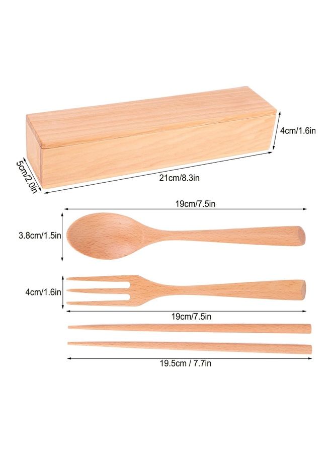 XiuWoo 5-Piece Wooden Cutlery Set With Pull Out Box Beige  - Image 4