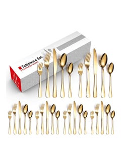 XiuWoo 30-Piece Cutlery Set Gold Stainless Steel Gold 23cm  - Image 1