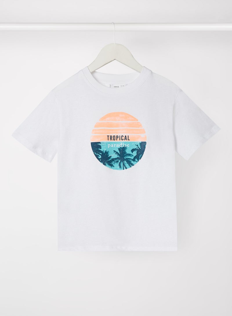 مانجو تيشيرت بطبعة للأطفال/ المراهقين أبيض - Image 1