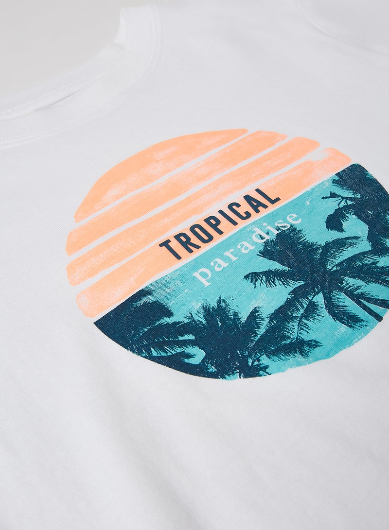 مانجو تيشيرت بطبعة للأطفال/ المراهقين أبيض - Image 3