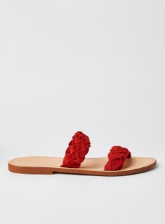 Braided Strap Flat Sandals Red