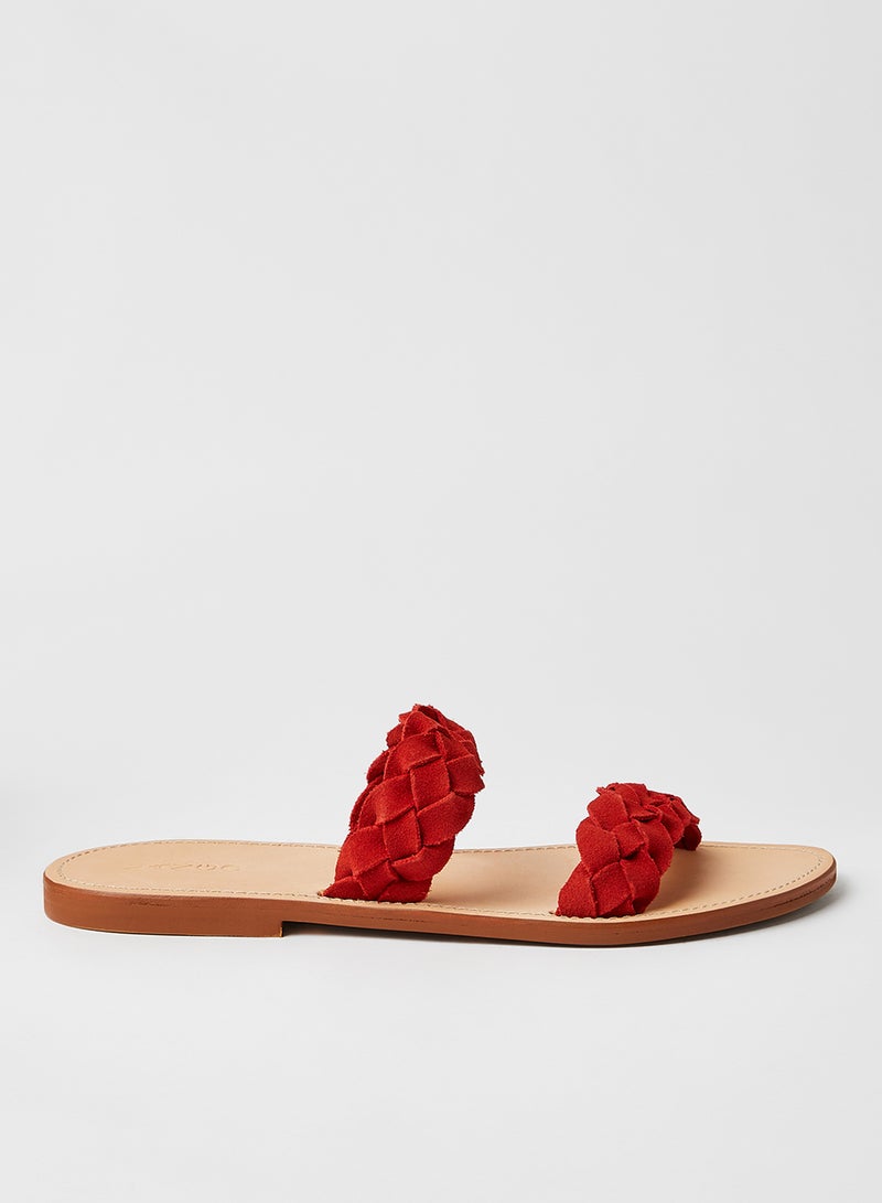 MANGO - Braided Strap Flat Sandals Red - Image 1