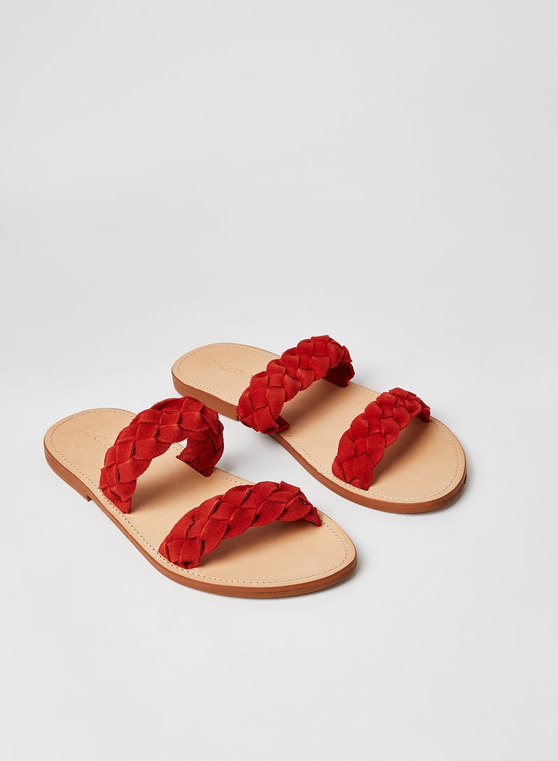 MANGO - Braided Strap Flat Sandals Red - Image 1