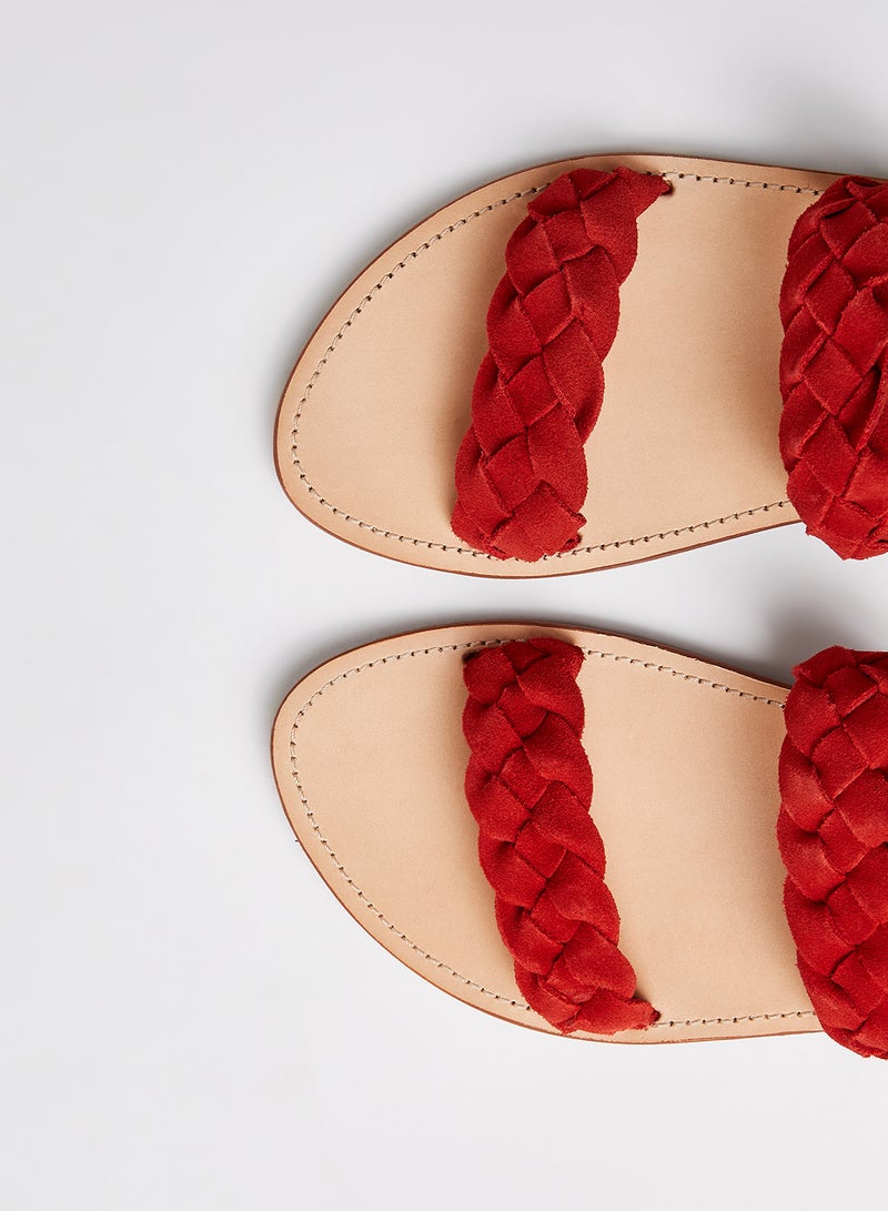MANGO - Braided Strap Flat Sandals Red - Image 1