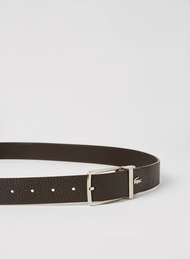 LACOSTE Grained Leather Belt Chocolate  - Image 2