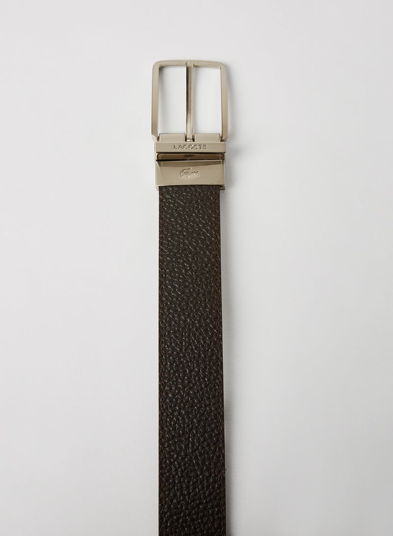 LACOSTE Grained Leather Belt Chocolate  - Image 3