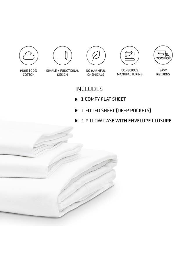 rocketlinen 4-Piece 400 Thread Count Bed Sheet Set Double Bed Size Full Pure Cotton White - Image 5