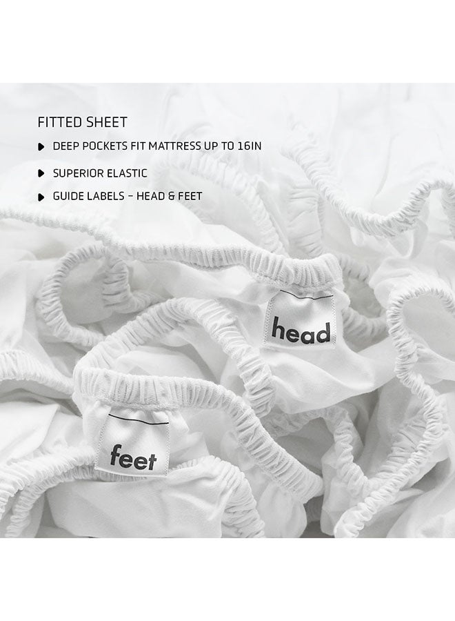 rocketlinen 4-Piece 400 Thread Count Bed Sheet Set California King Pure Cotton White - Image 3