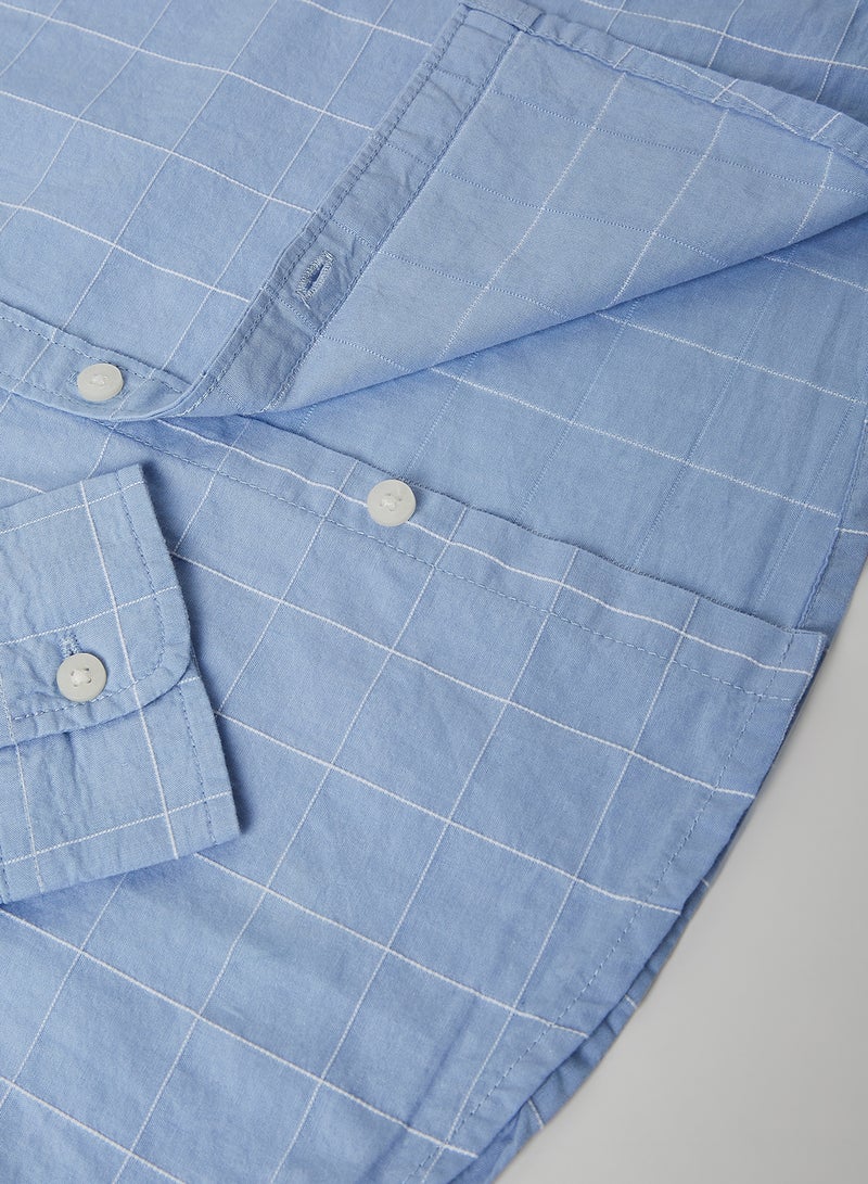 مانجو قميص بطبعة مربعات للأطفال والمراهقين أزرق - Image 3