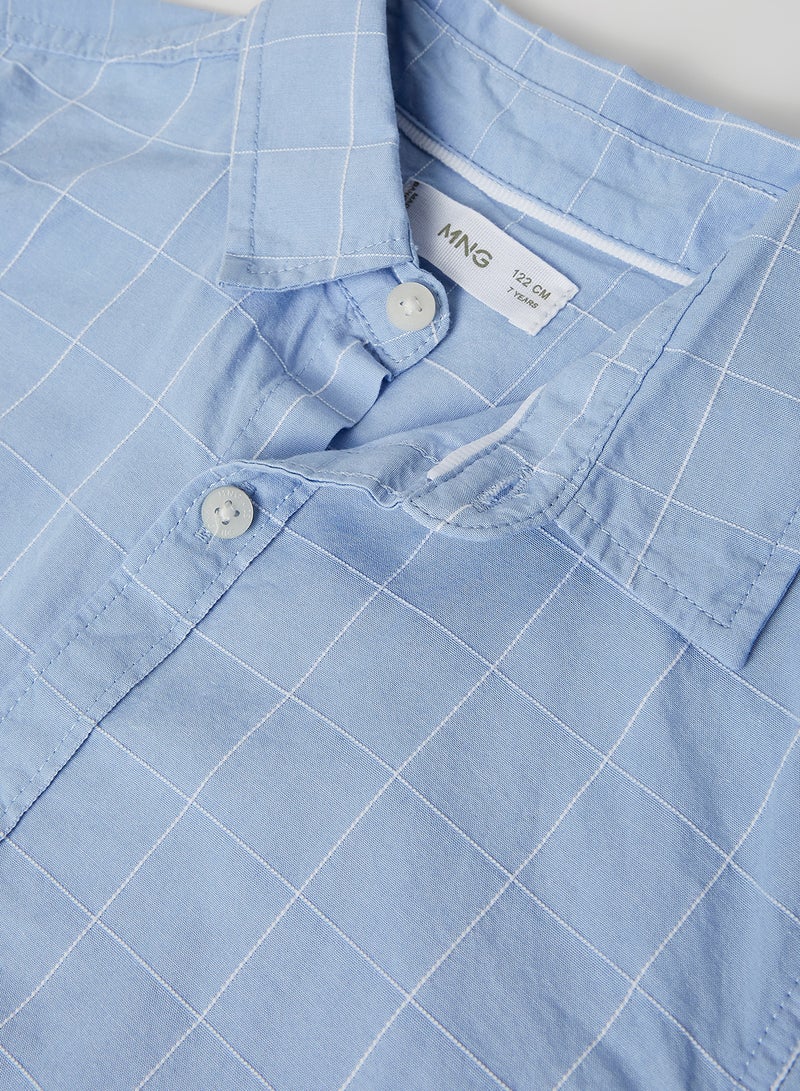 مانجو قميص بطبعة مربعات للأطفال والمراهقين أزرق - Image 4