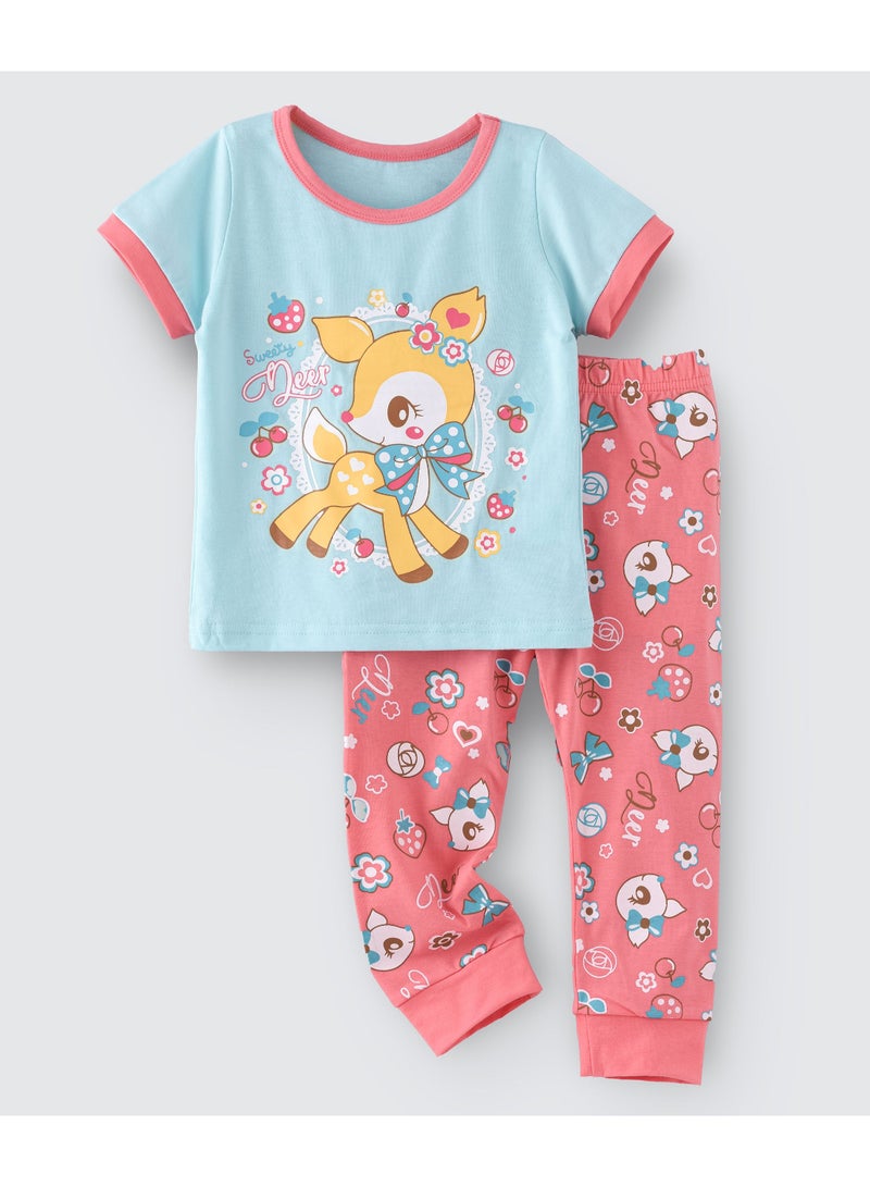 babyqlo Deer Printed Glow In The Dark Pyjama Set Multicolour  - Image 1