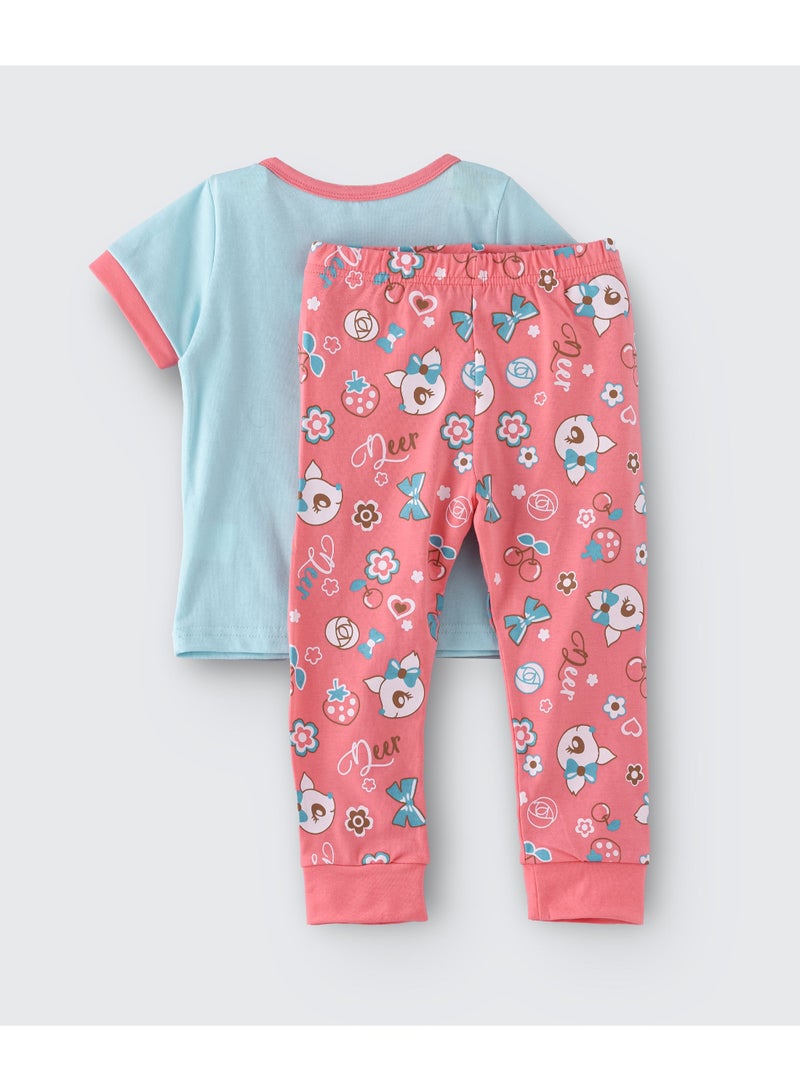 babyqlo Deer Printed Glow In The Dark Pyjama Set Multicolour  - Image 2