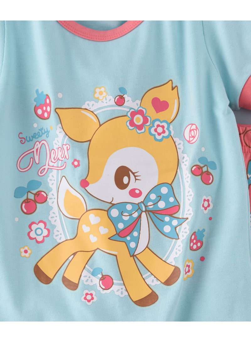 babyqlo Deer Printed Glow In The Dark Pyjama Set Multicolour  - Image 3