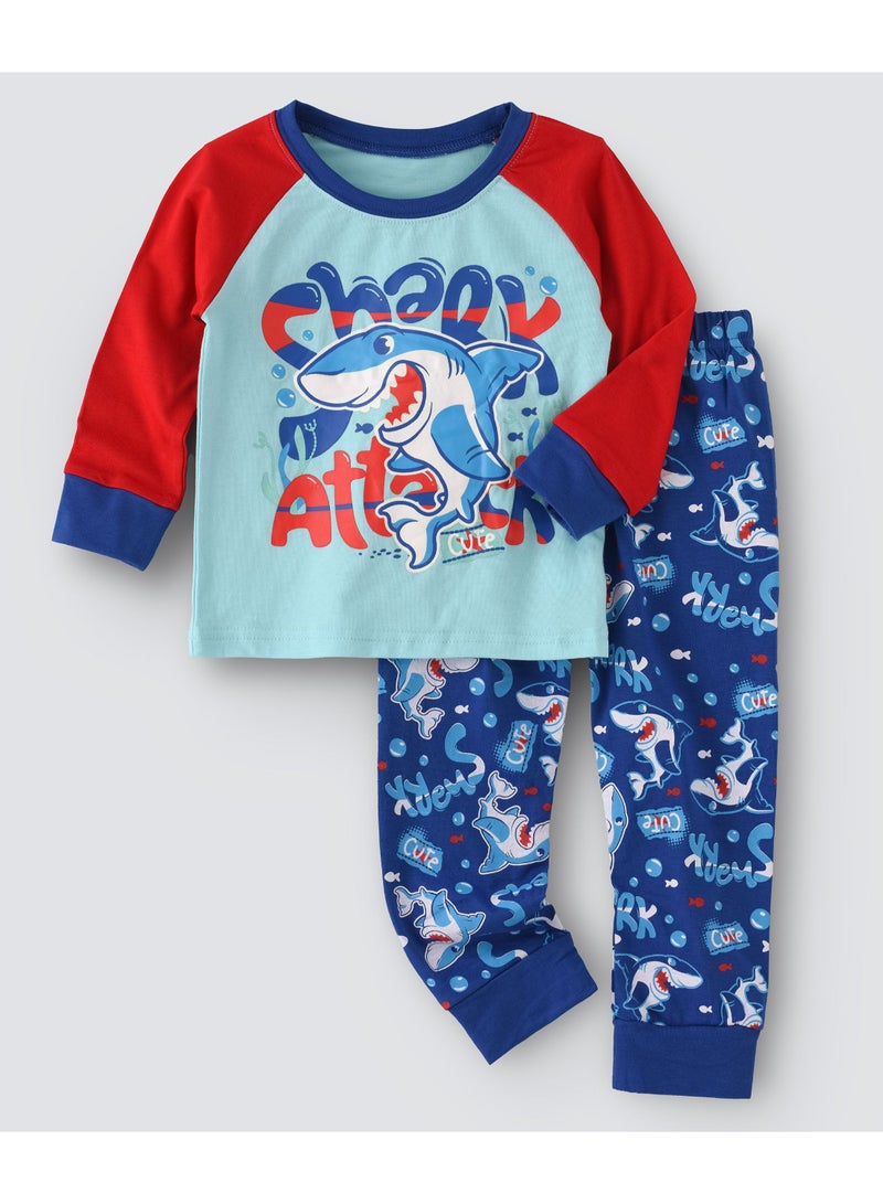 babyqlo Shark Printed Glow In The Dark  Pyjama Set Multicolour  - Image 1