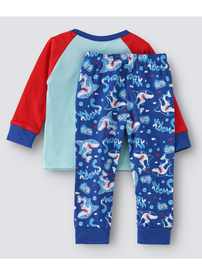 babyqlo Shark Printed Glow In The Dark  Pyjama Set Multicolour  - Image 2