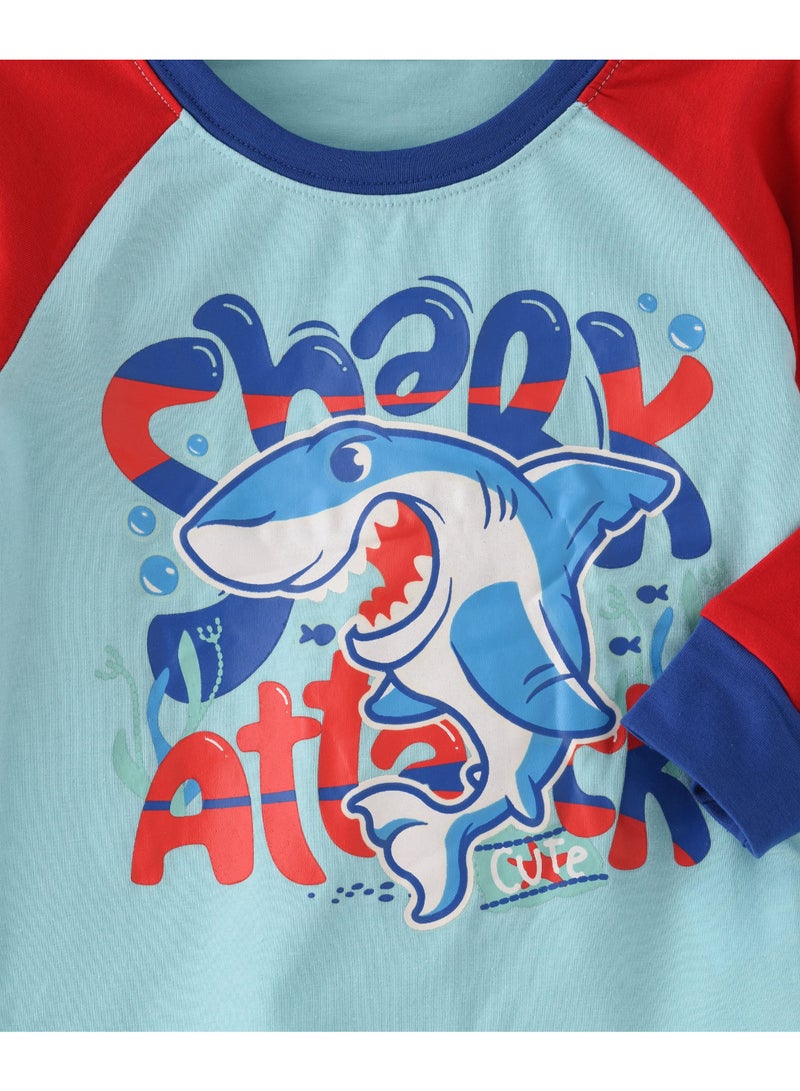 babyqlo Shark Printed Glow In The Dark  Pyjama Set Multicolour  - Image 3
