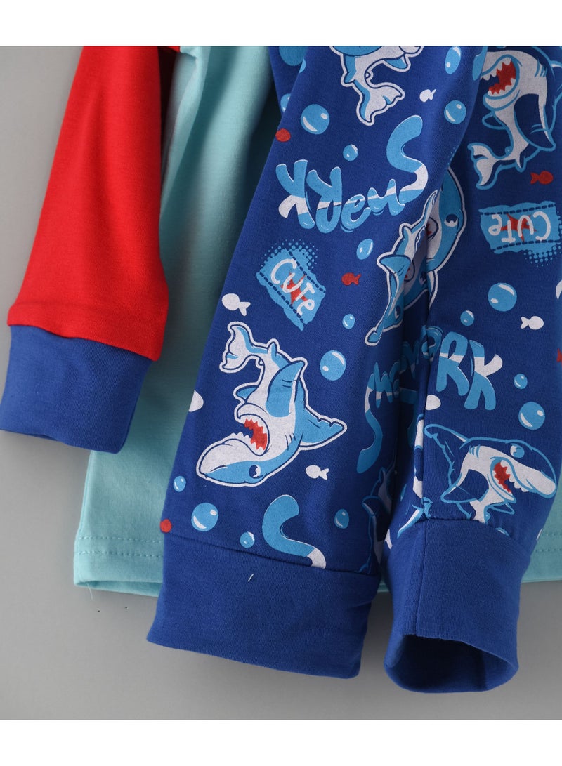 babyqlo Shark Printed Glow In The Dark  Pyjama Set Multicolour  - Image 4