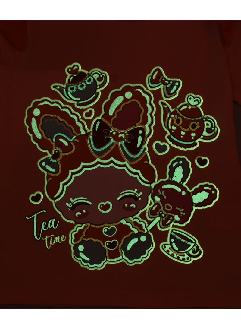 babyqlo Tea Time Printed Glow In The Dark  Pyjama Set Multicolour  - Image 4