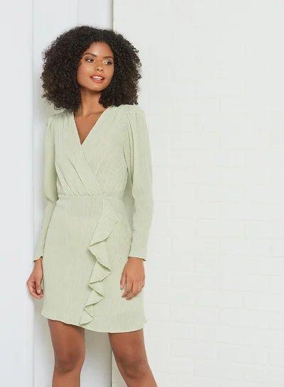 MANGO Ruffle Detailed Dress Green