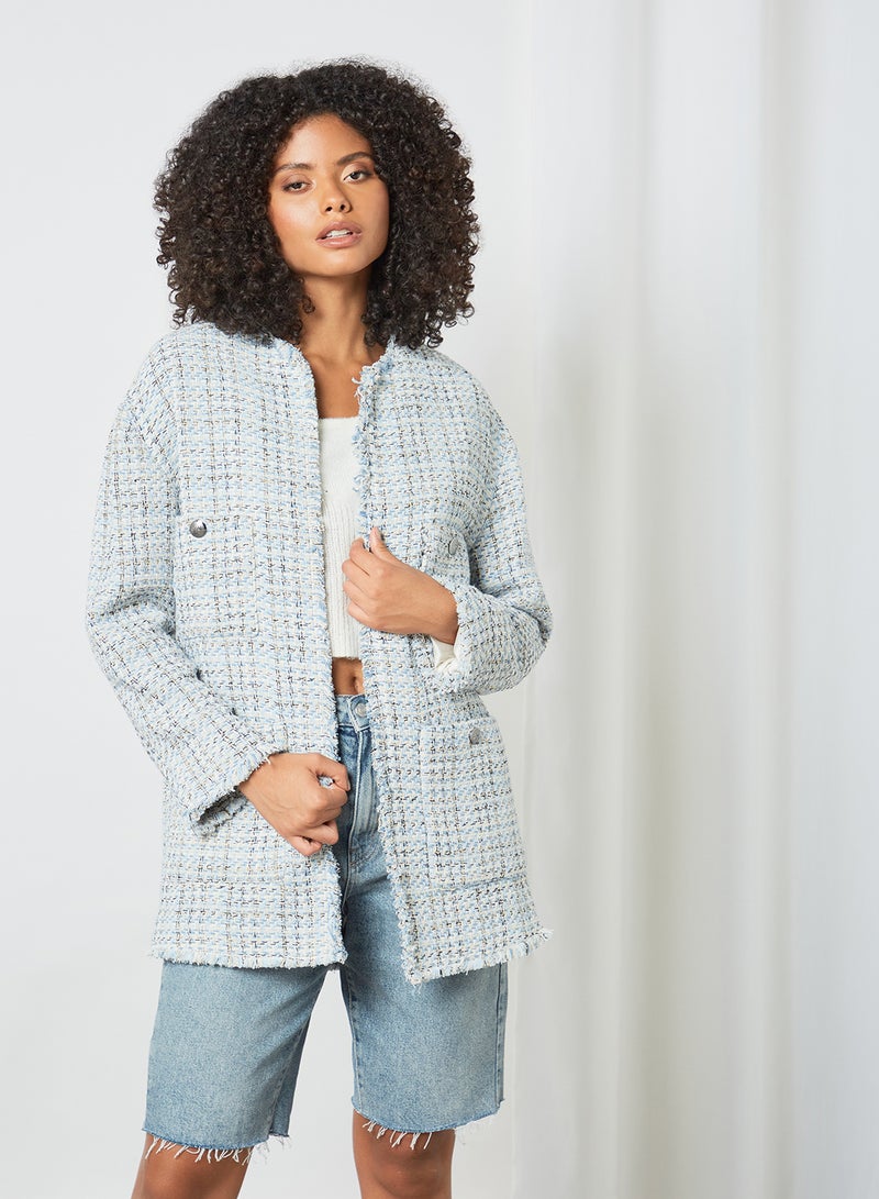 MANGO Tweed Jacket Blue - Image 1