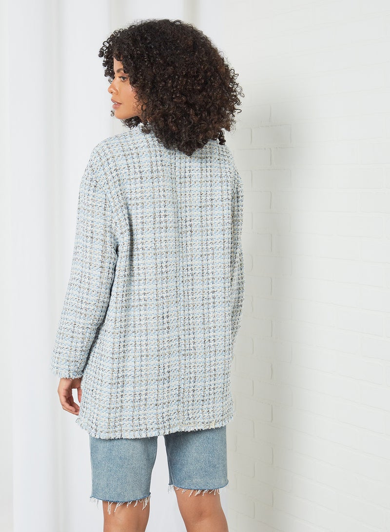 MANGO Tweed Jacket Blue - Image 2