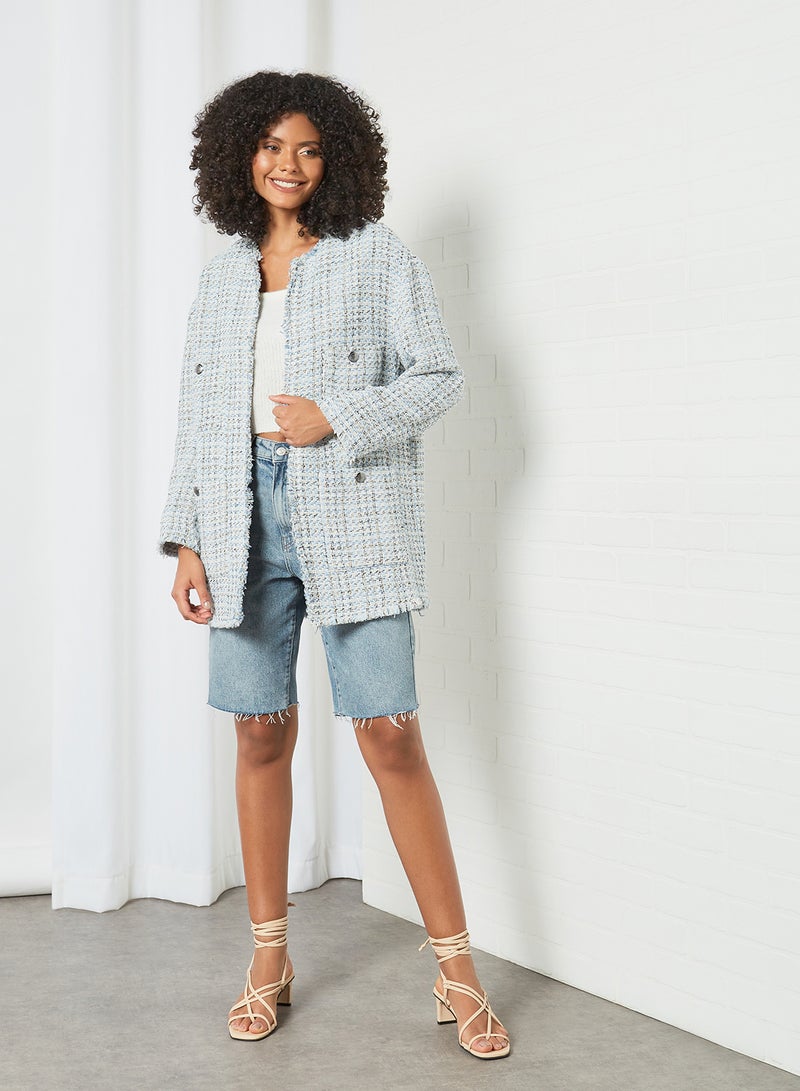 MANGO Tweed Jacket Blue - Image 3