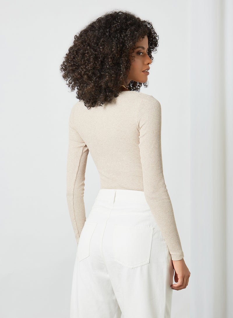 مانجو بودي سوت مخطط وبأكمام طويلة بيج - Image 2