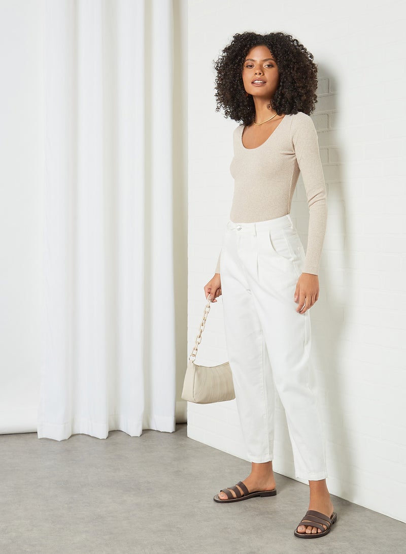 مانجو بودي سوت مخطط وبأكمام طويلة بيج - Image 3