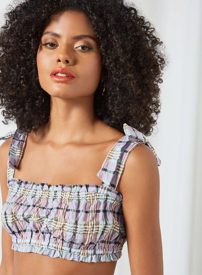 MANGO Checked Crop Top Multicolour