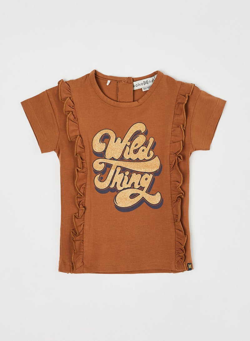 koko noko - Baby/Kids Ruffle Detail T-Shirt Brown - Image 1