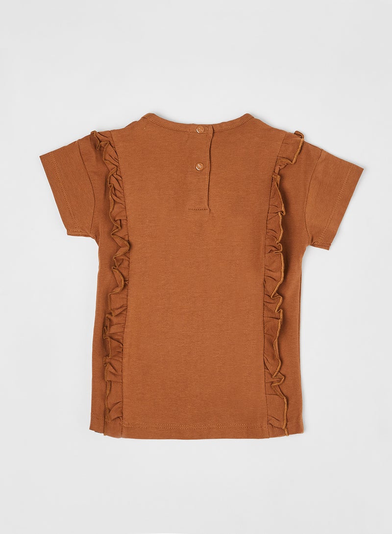 koko noko - Baby/Kids Ruffle Detail T-Shirt Brown - Image 1