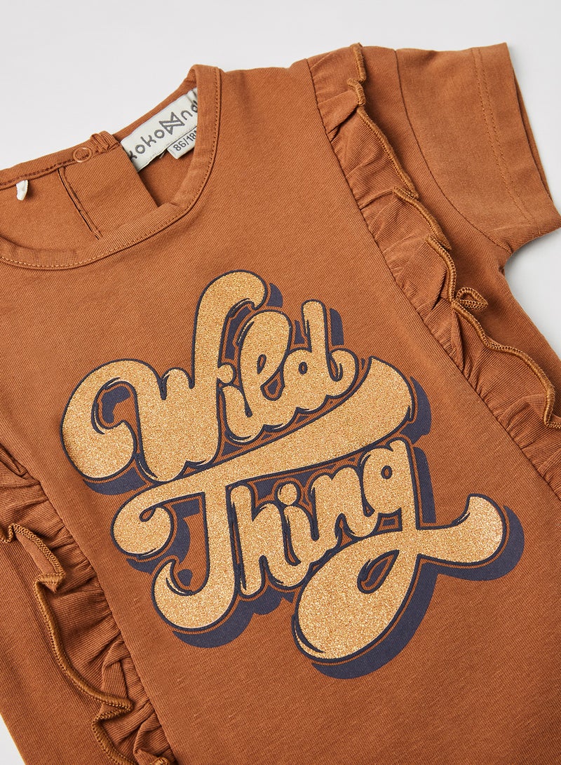 koko noko - Baby/Kids Ruffle Detail T-Shirt Brown - Image 1