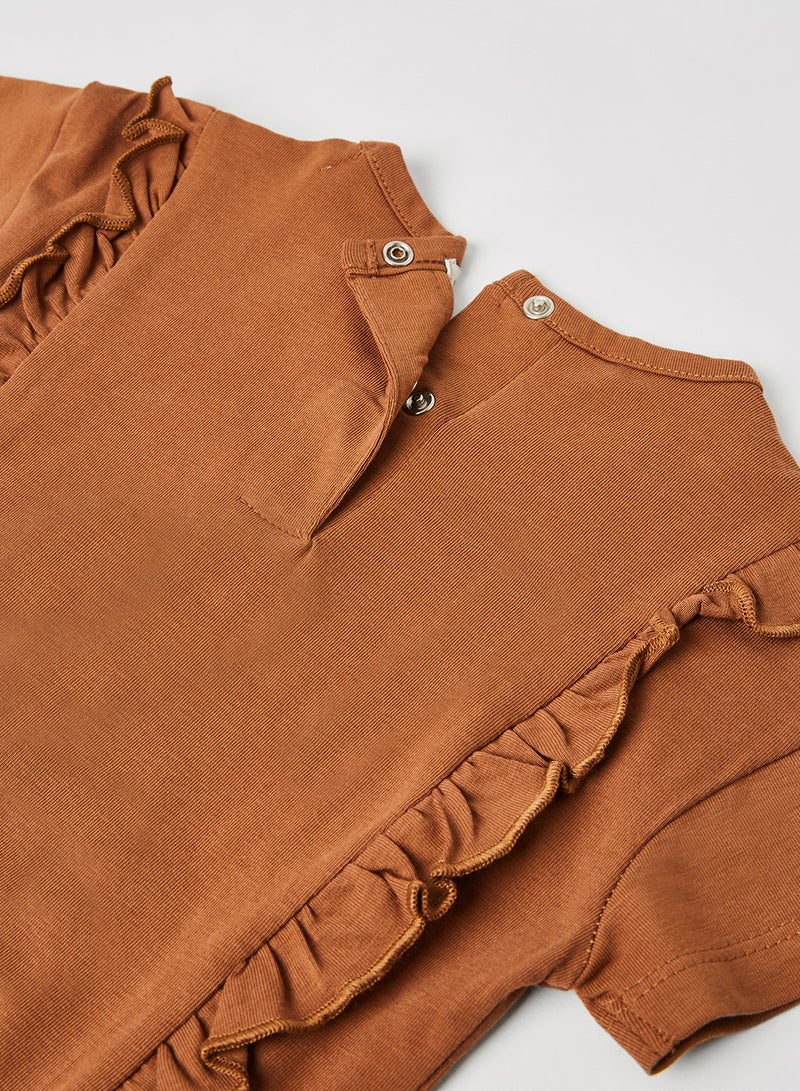 koko noko - Baby/Kids Ruffle Detail T-Shirt Brown - Image 1