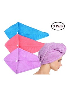 Pack Of 3 Microfiber Hair Towel Wrap Multicolour 65x24cm - v1621941813/N47629503A_2