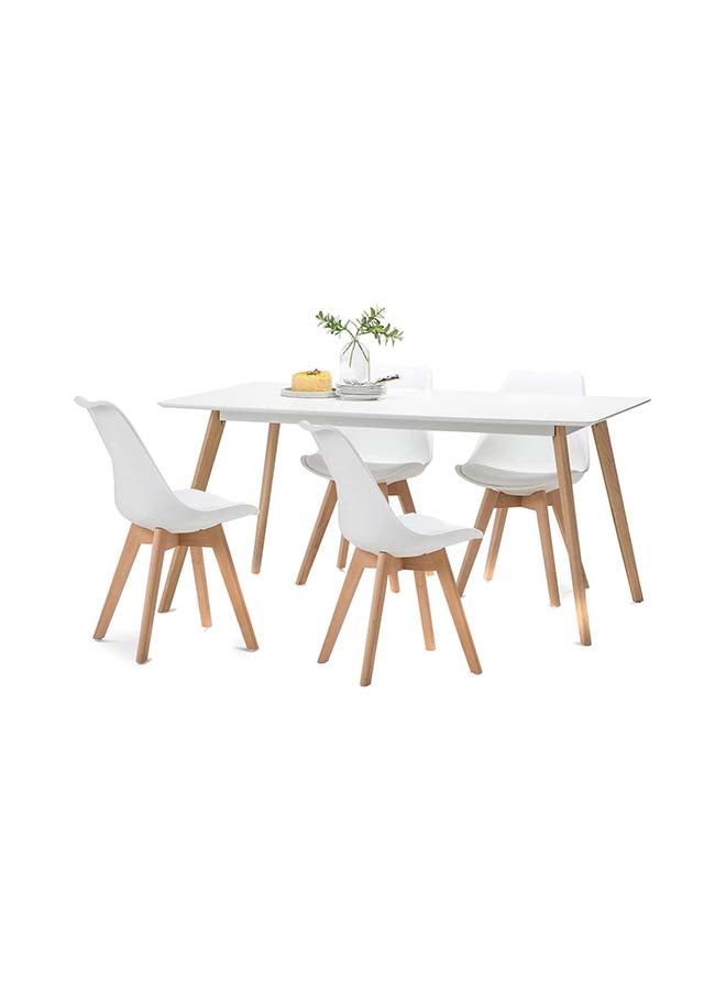 Generic 5-Piece Rectangle Table With Tulip Plastic Chairs with Cushioned Seats White 80x75x48cm  - Image 1