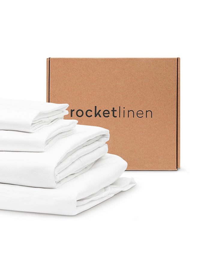 rocketlinen 4-Piece 400 Thread Count Bed Sheet Set King Pure Cotton White - Image 1
