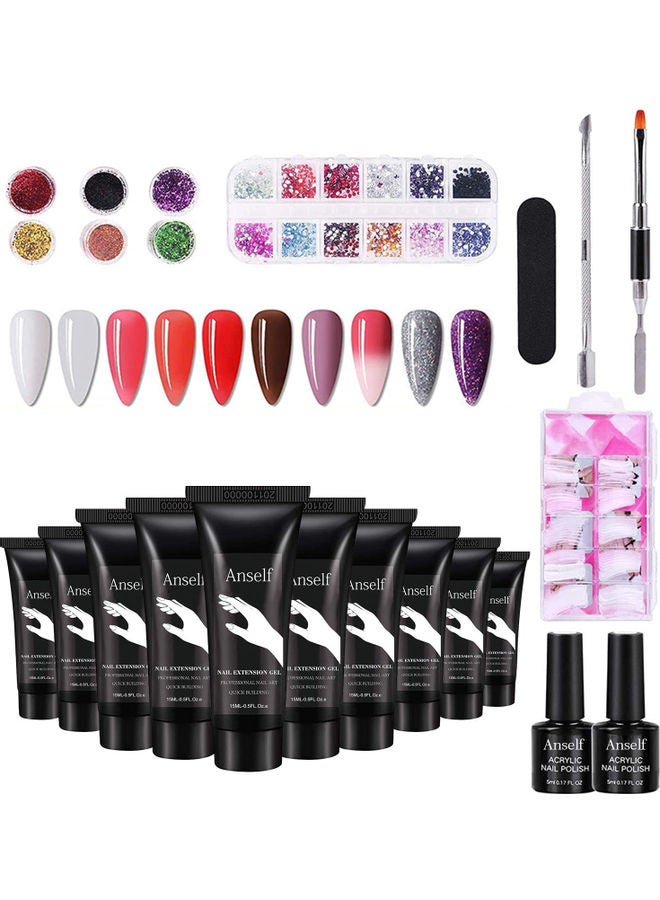 ANSELF Set of 10 Beauty DIY Salon Nail Tool Gel with Accessories Multicolour - Image 1