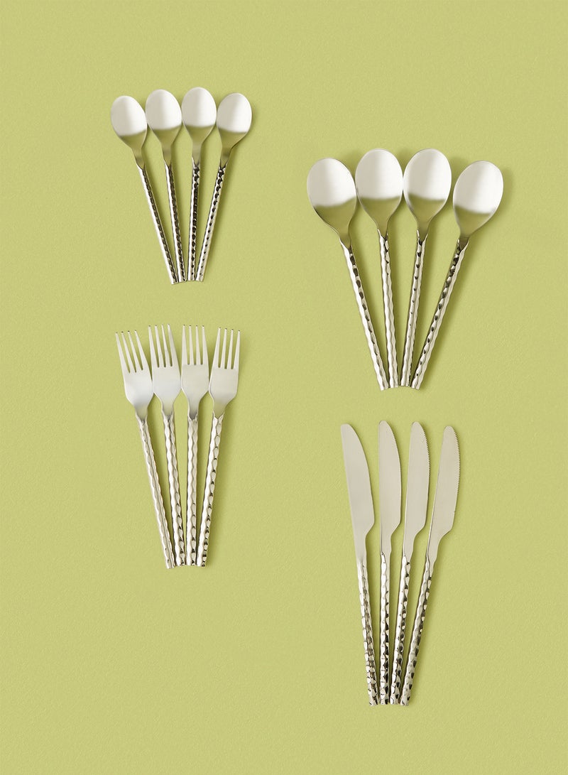 ايست من نون 16 Pc Set طقم أدوات مائدة سيلفروير مصنوعة من الستانلس ستيل مكون من 16 قطعة - سكين وشوكة وملعقة وملعقة شاي - لون فضي بامبو فضي بنمط الخيزران - Image 2