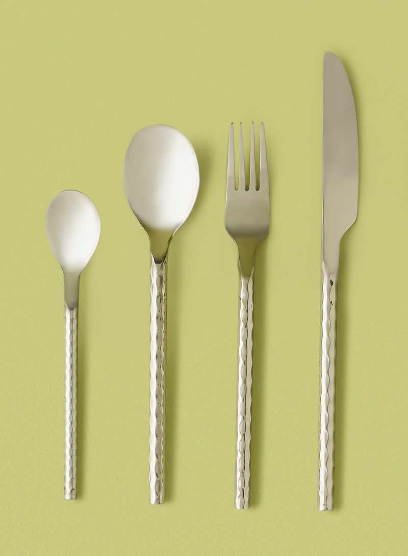 ايست من نون 16 Pc Set طقم أدوات مائدة سيلفروير مصنوعة من الستانلس ستيل مكون من 16 قطعة - سكين وشوكة وملعقة وملعقة شاي - لون فضي بامبو فضي بنمط الخيزران - Image 1