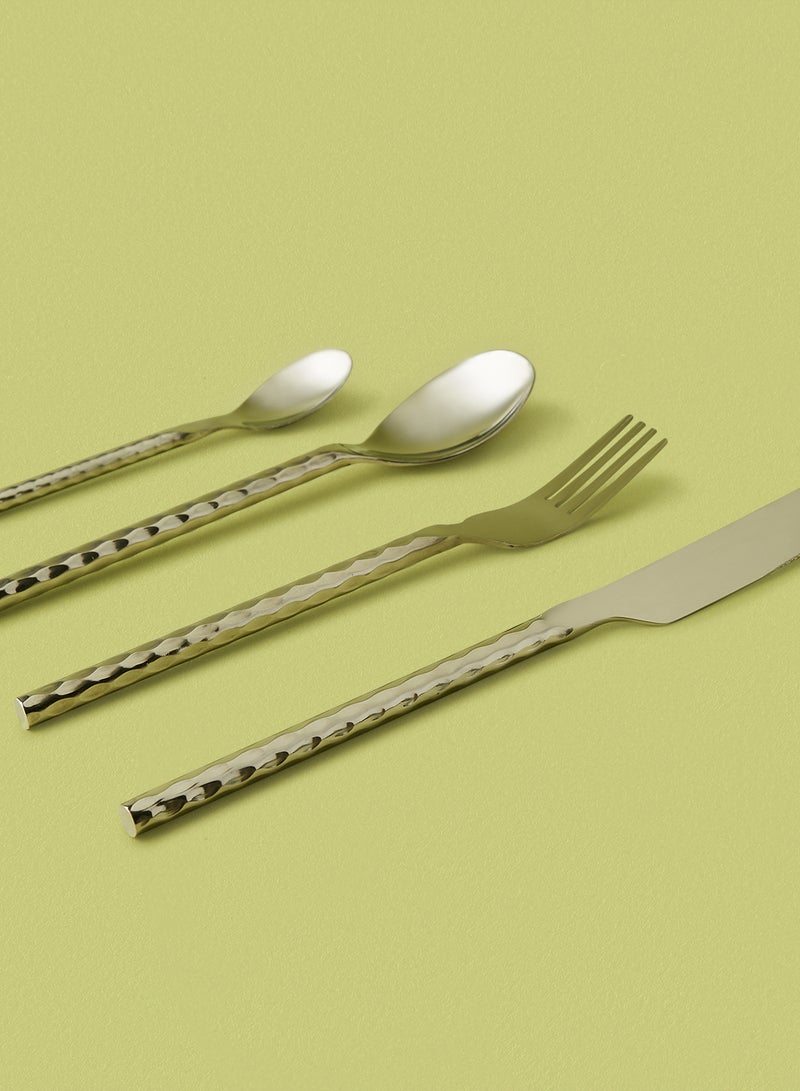 ايست من نون 16 Pc Set طقم أدوات مائدة سيلفروير مصنوعة من الستانلس ستيل مكون من 16 قطعة - سكين وشوكة وملعقة وملعقة شاي - لون فضي بامبو فضي بنمط الخيزران - Image 3